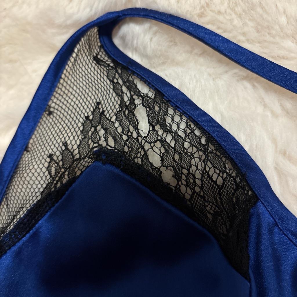 Delfi Collective Blue Satin Slip Gown With Black Lace Insets — image 6 of 7
